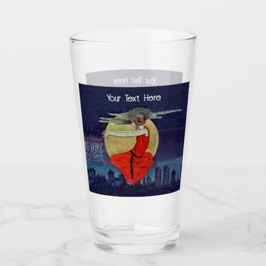 Spooky Vrouw in Sky over stad Lights Blue Sky Glas (Voorkant)