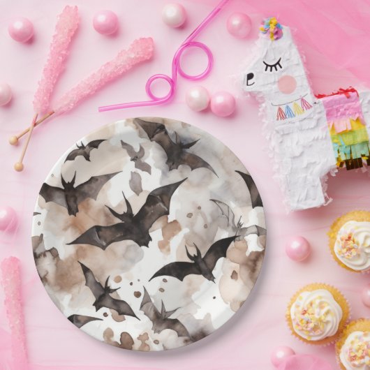 Spooky Waterverf Bats Halloween Papieren Bordje (Feest)