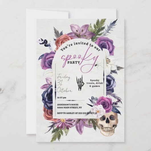 Spooky Waterverf Flowers Halloween Invitation Kaart (Voorkant)