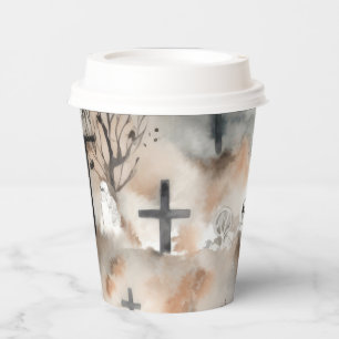Spooky Waterverf Graveyard Halloween Papieren Bekers