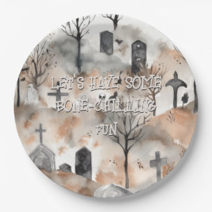 Spooky Waterverf Graveyard Halloween Papieren Bordje