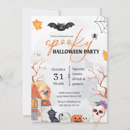 Spooky Waterverf Halloween Invitation Kaart (Voorkant)