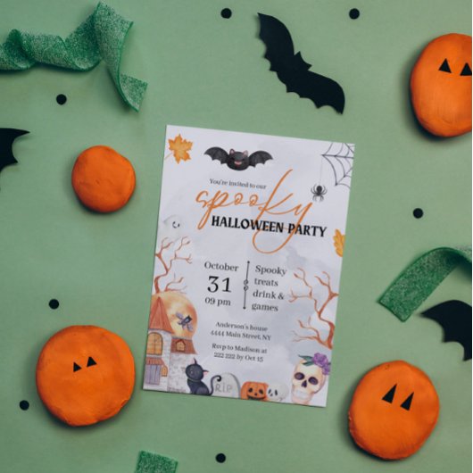 Spooky Waterverf Halloween Invitation Kaart