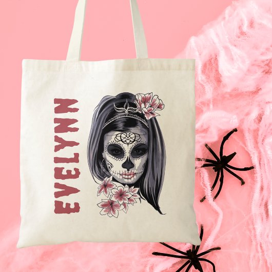 Spooky Waterverf Halloween Sugar Skull Tote Bag