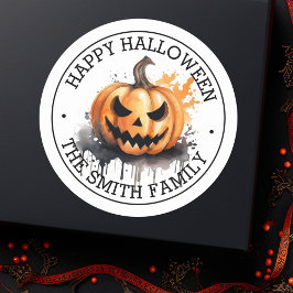 Spooky waterverf Jack-o-Lantern Happy Halloween Ronde Sticker