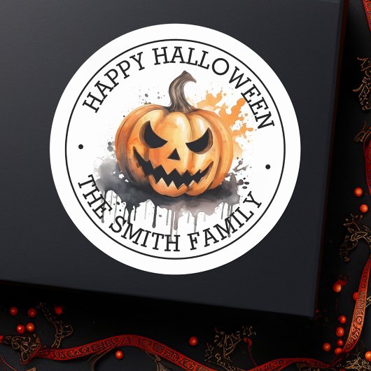 Spooky waterverf Jack-o-Lantern Happy Halloween Ronde Sticker