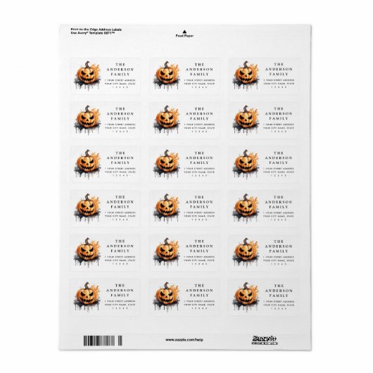 Spooky waterverf Jack-o-Lantern retouradres Etiket (Full Sheet)
