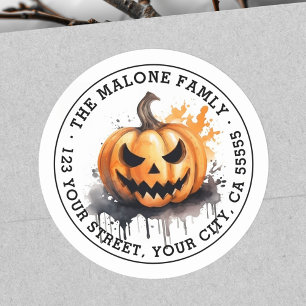 Spooky waterverf Jack-o-Lantern retouradres Ronde Sticker