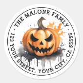 Spooky waterverf Jack-o-Lantern retouradres Ronde Sticker (Voorkant)