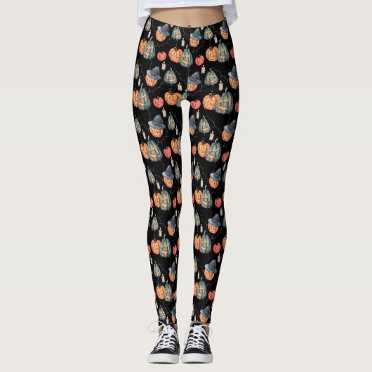 Spooky Waterverf pompoenen Leggings (Voorkant)