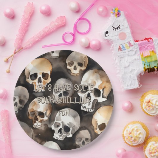 Spooky Waterverf schedels Halloween Bone Chilling Papieren Bordje (Feest)