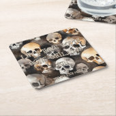 Spooky Waterverf schedels Halloween Monogram Kartonnen Onderzetters (Schuin)