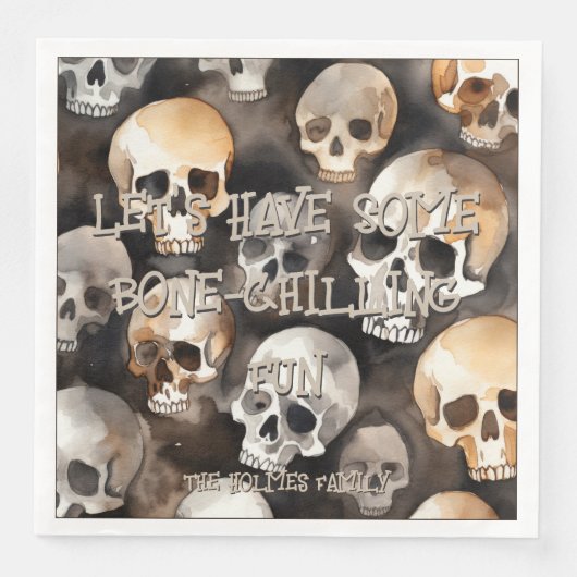 Spooky Waterverf schedels Halloween Monogram Servet (Voorkant)