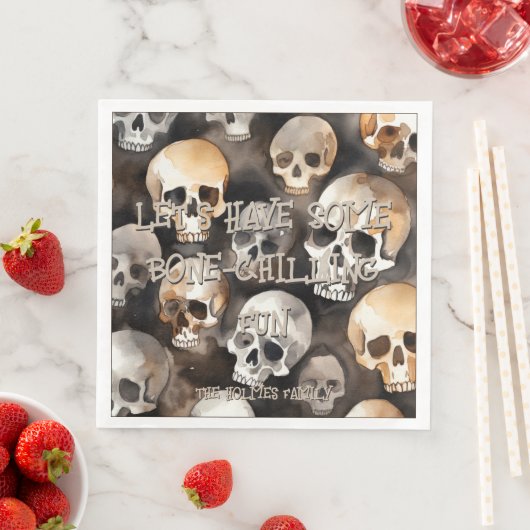 Spooky Waterverf schedels Halloween Monogram Servet (Insitu)