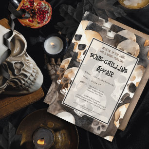 Spooky Waterverf Skulls Halloween Party Kaart