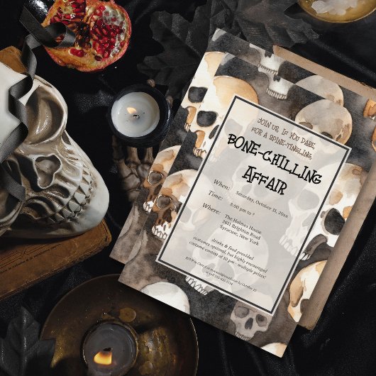 Spooky Waterverf Skulls Halloween Party Kaart