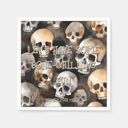 Spooky Waterverf Skulls Halloween Servet (Voorkant)