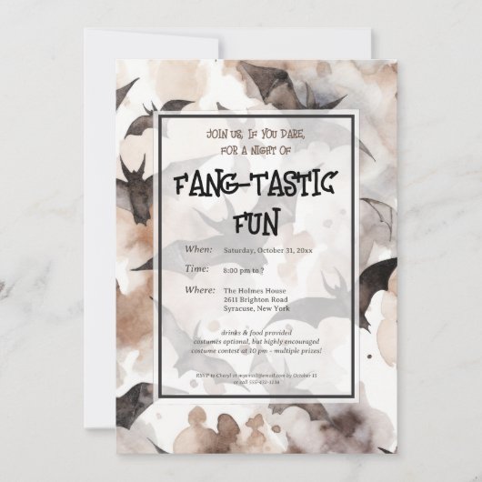 Spooky Waterverf vleermuizen Halloween Party Kaart (Voorkant)