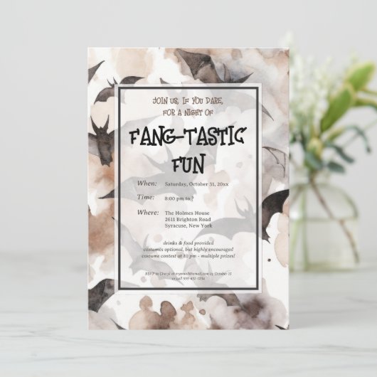 Spooky Waterverf vleermuizen Halloween Party Kaart (Staand voorkant)