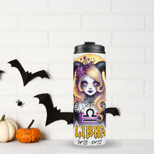 Spooky Weegschaal Zodiac Halloween Verjaardagscade Thermosbeker