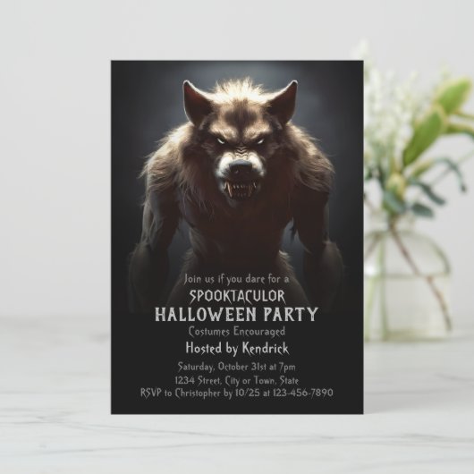Spooky weerwolf Halloween kostuum feest Kaart (Staand voorkant)
