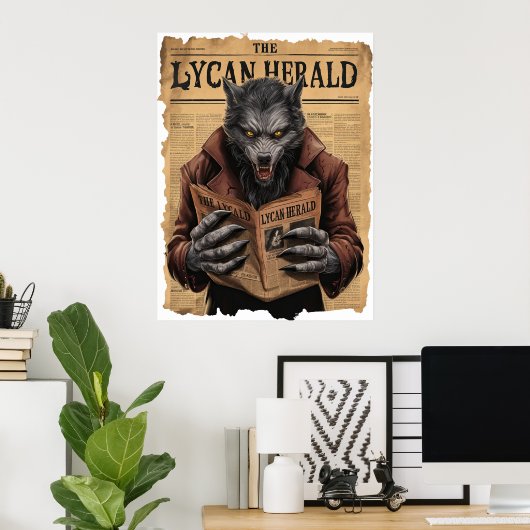 Spooky weerwolf  Halloween krantenstijl Poster (Thuiskantoor)