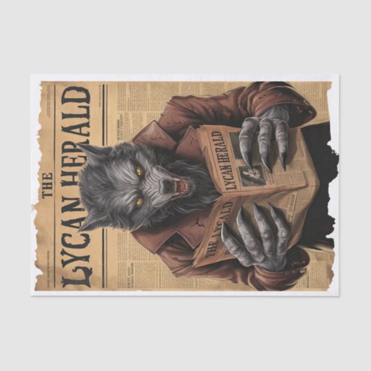 Spooky weerwolf  Halloween krantenstijl Tissuepapier (Voorkant)