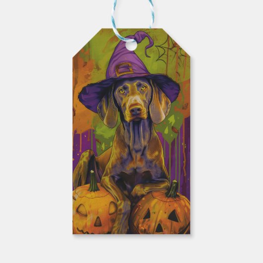 Spooky Weimaraner hond Halloween heks en pompoen Cadeaulabel (Achterkant)