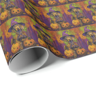 Spooky Weimaraner hond Halloween heks en pompoen Cadeaupapier