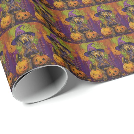 Spooky Weimaraner hond Halloween heks en pompoen Cadeaupapier (Rol Hoek)