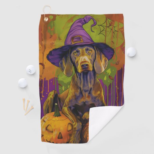 Spooky Weimaraner hond Halloween heks en pompoen Golfhanddoek (Insitu)
