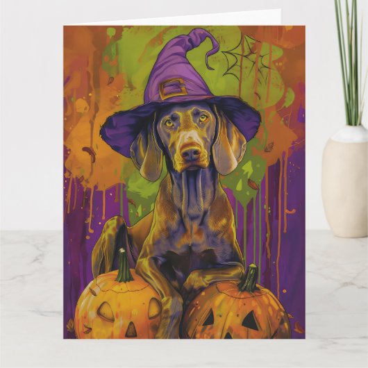Spooky Weimaraner hond Halloween heks en pompoen Kaart (Voorkant)