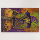 Spooky Weimaraner hond Halloween heks en pompoen Legpuzzel (Horizontaal)