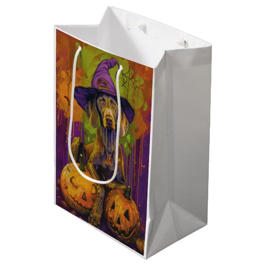 Spooky Weimaraner hond Halloween heks en pompoen Medium Cadeauzakje (Voorkant Gekanteld)