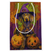 Spooky Weimaraner hond Halloween heks en pompoen Medium Cadeauzakje (Voorkant)