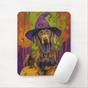 Spooky Weimaraner hond Halloween heks en pompoen Muismat