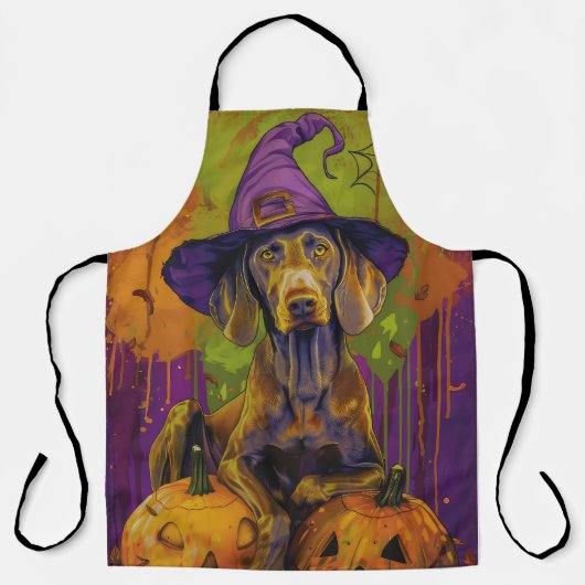 Spooky Weimaraner hond Halloween heks en pompoen Schort (Voorkant)