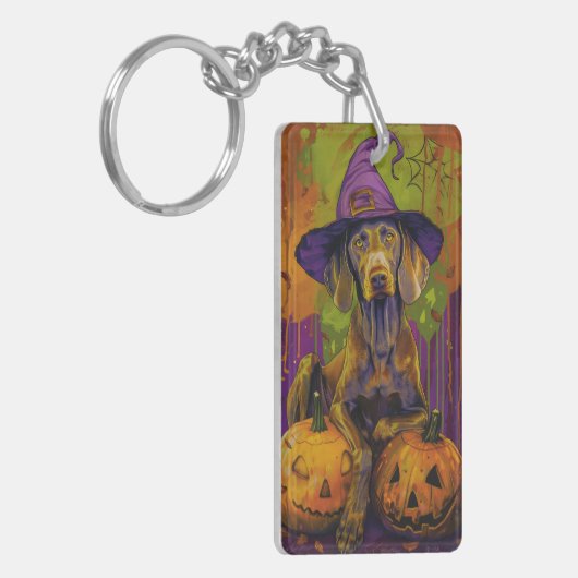 Spooky Weimaraner hond Halloween heks en pompoen Sleutelhanger (Voorkant Links)