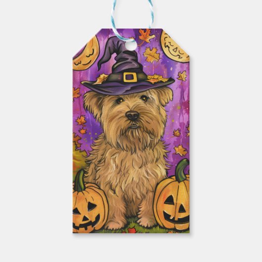 Spooky Wheaten Terrier Hond Halloween Heksenpompoe Cadeaulabel (Voorkant)