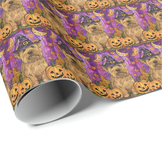 Spooky Wheaten Terrier Hond Halloween Heksenpompoe Cadeaupapier (Rol Hoek)