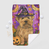 Spooky Wheaten Terrier Hond Halloween Heksenpompoe Golfhanddoek (Insitu)