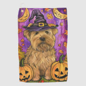 Spooky Wheaten Terrier Hond Halloween Heksenpompoe Golfhanddoek (Voorkant)