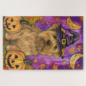 Spooky Wheaten Terrier Hond Halloween Heksenpompoe Legpuzzel (Horizontaal)