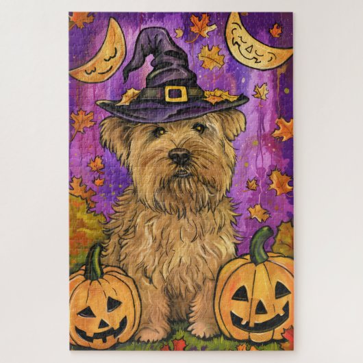 Spooky Wheaten Terrier Hond Halloween Heksenpompoe Legpuzzel (Verticaal)