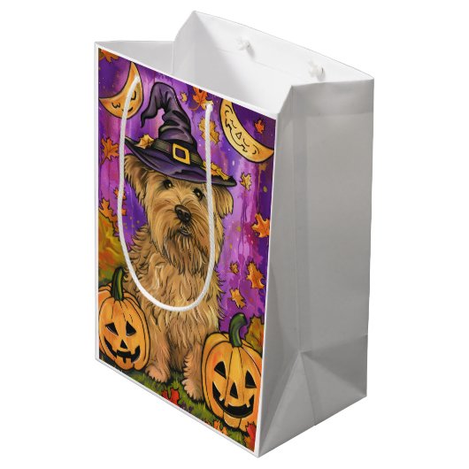 Spooky Wheaten Terrier Hond Halloween Heksenpompoe Medium Cadeauzakje (Achterkant Gekanteld)