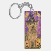 Spooky Wheaten Terrier Hond Halloween Heksenpompoe Sleutelhanger (Voorkant Links)