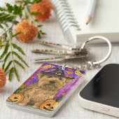 Spooky Wheaten Terrier Hond Halloween Heksenpompoe Sleutelhanger (Voorkant Rechts)