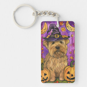 Spooky Wheaten Terrier Hond Halloween Heksenpompoe Sleutelhanger