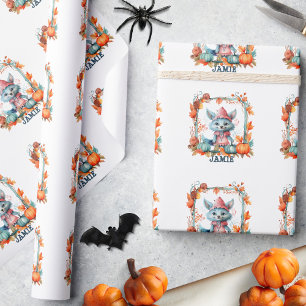 Spooky Whimsical Fox Pumpkin Patch Halloween Cadeaupapier
