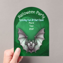 Spooky White Bat Glowing Green Cave Halloween Acryl Uitnodigingen